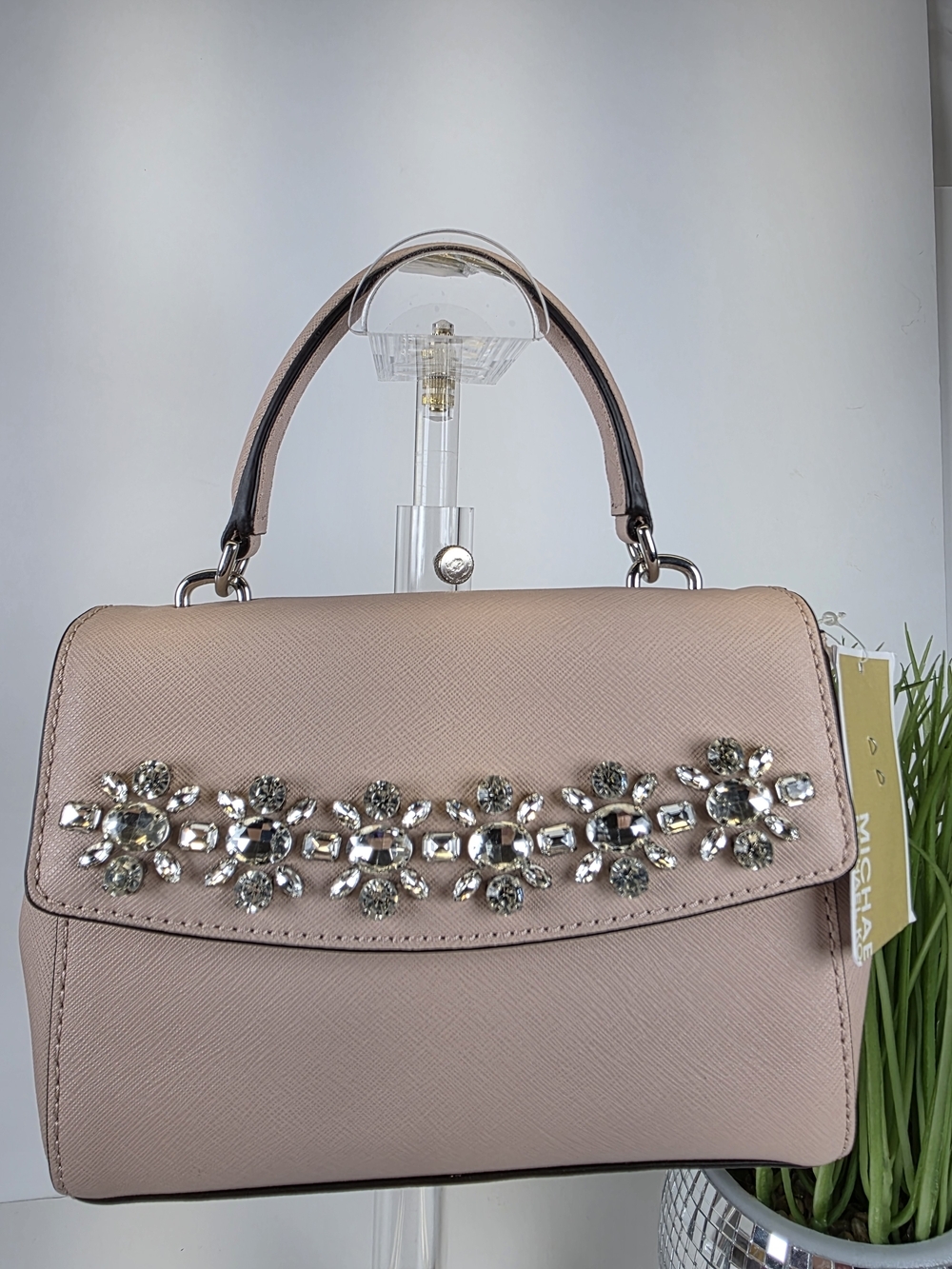 Michael Kors Ava Ballet Pink Jeweled Handle Satchel Xsmall Crossbody Hand Bag - Picture 3 of 11